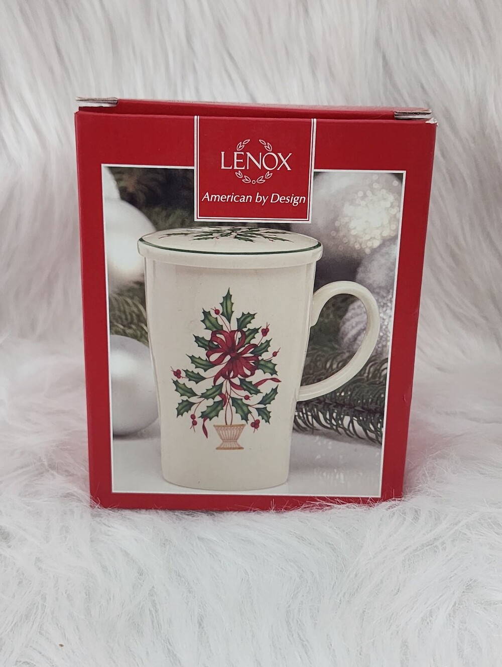 Lenox Warmest Wishes Tall Tree Mug With Lid 5.5" NIB